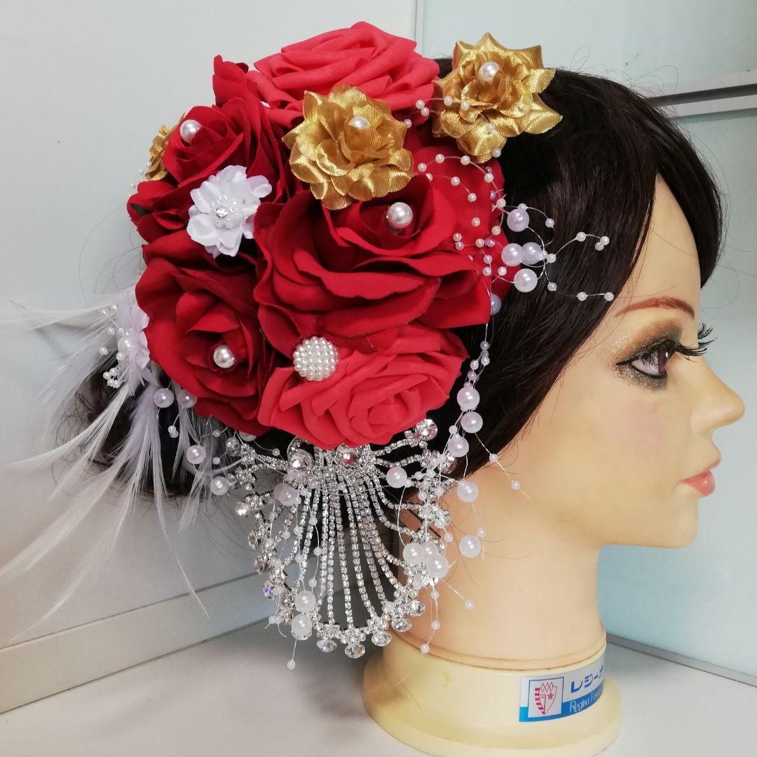 赤系のゴージャスな髪飾り ヘッドドレス ヘアアクセサリー 成人式 結婚式