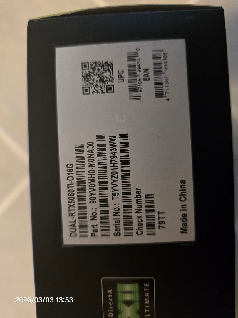 ASUS DUAL RTX 5060 Ti 16GB レシート画像あり