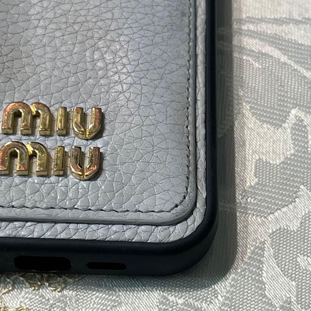 MIU MIU レザー iPhone13 Proケース カードポケット 水色