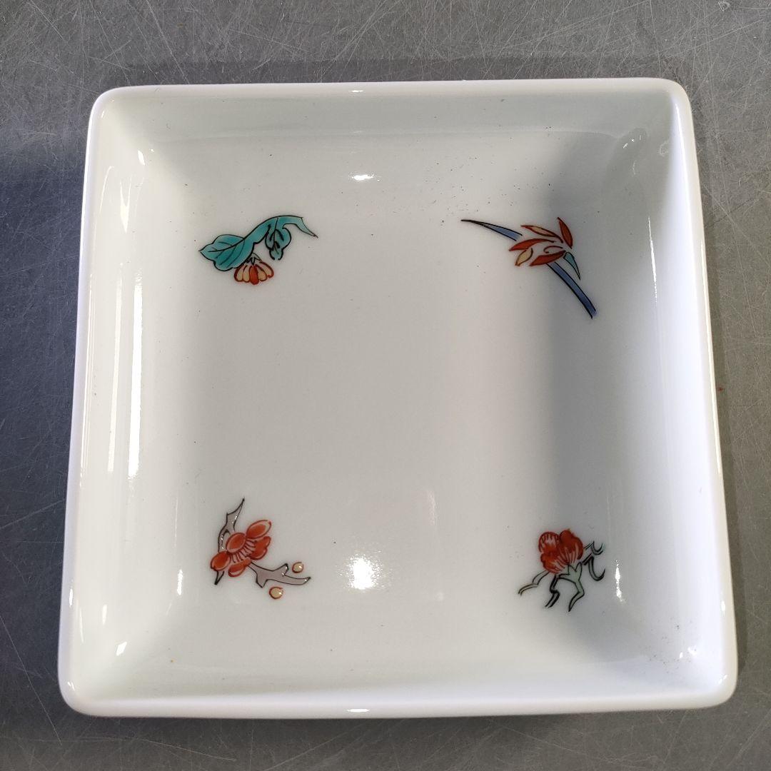 A1256-8/有田焼/仁窯/小畑仁/色絵花草文角皿大4客・小6客/懐石道具/