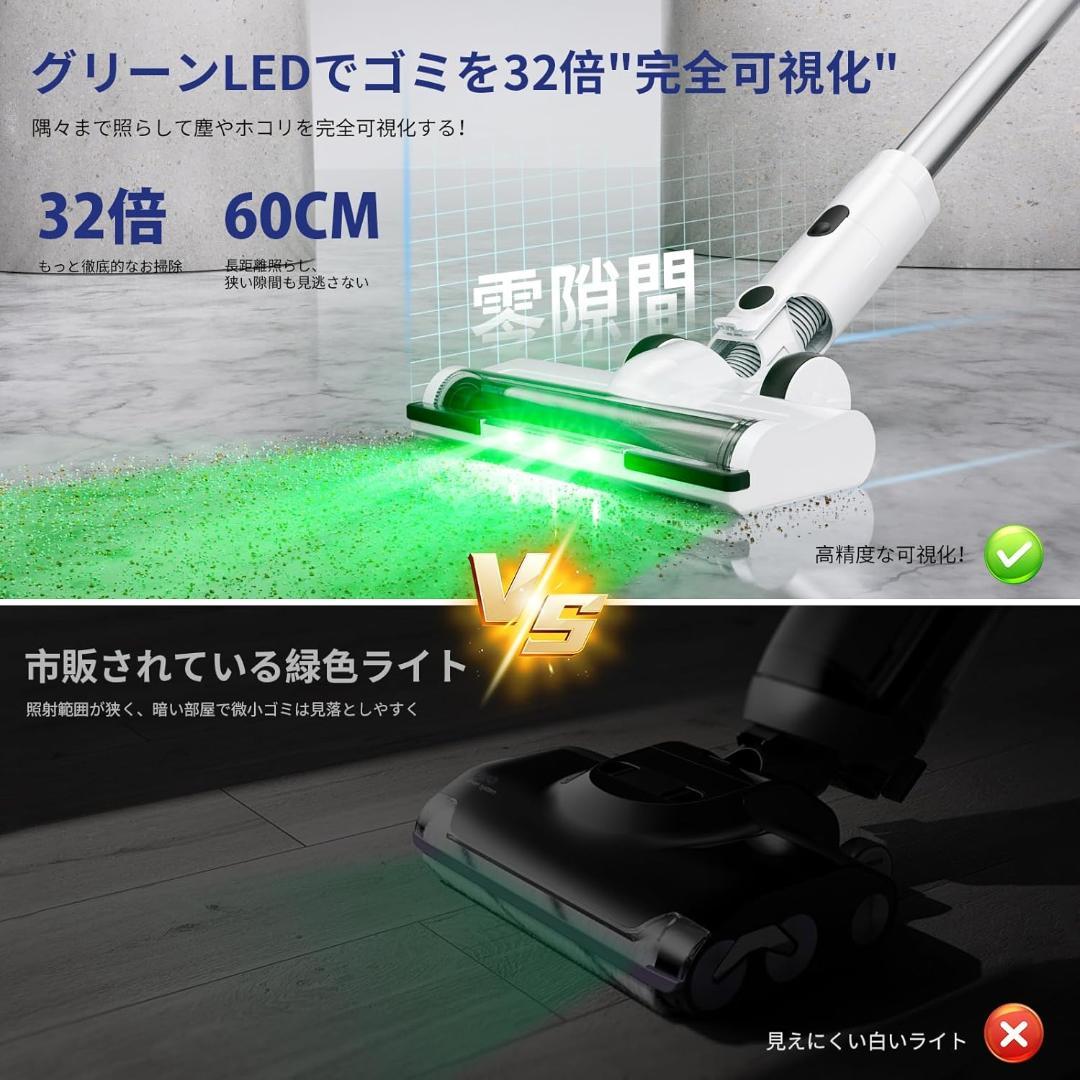 掃除機 コードレス　自動式吸引力AI調整　70Kpa真の強力吸引　65分連続稼働